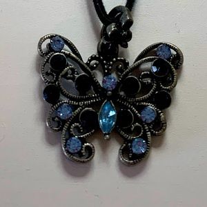 Blue and Black choker style butterfly necklace.